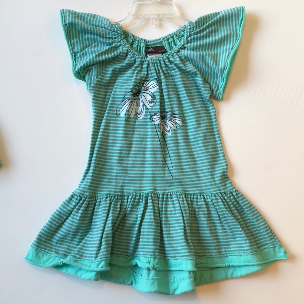 Nano girl teal dress with stripes
